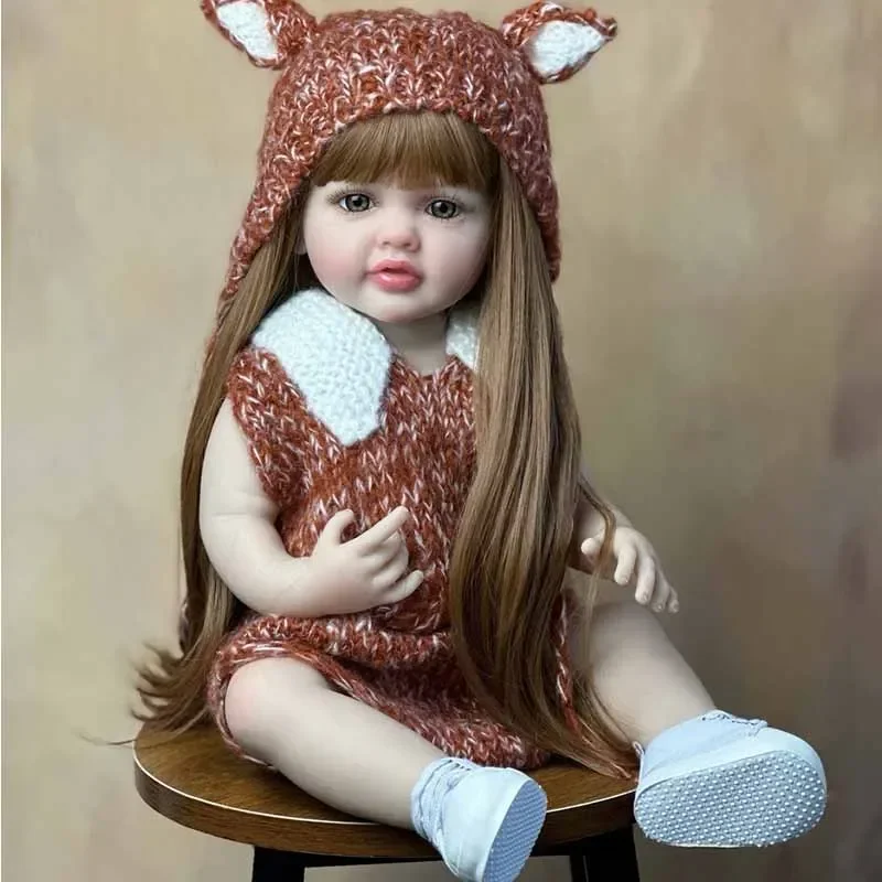 아름다운 모조 아기 실리콘 인형, 전신 실리콘 청소 인형, 환생 인형, 소녀 장난감, 진짜 보이는 아기 인형, 55cm