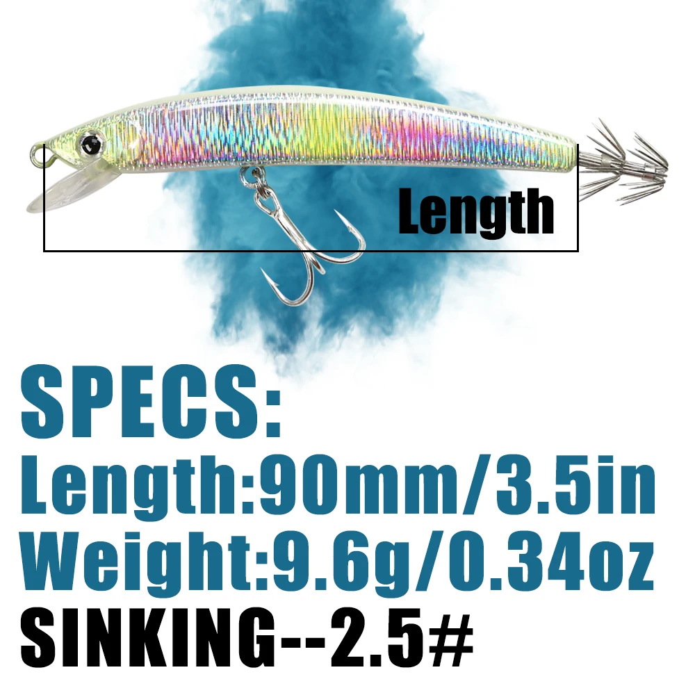 B & U 슬로우 싱킹 미노우 해수 에기 루어 낚시 2.5, 농어 오징어 송어 파이크 강 호수 하드 미끼 저크베이트, #90mm, 9.6g