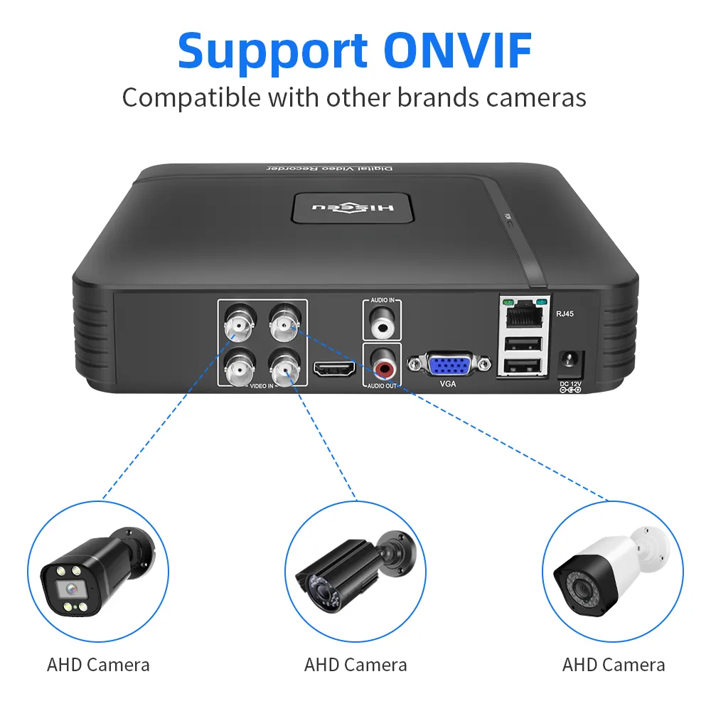 Hiseeu 미니 5 in 1 CCTV DVR, 4CH 1080N TVI CVI AHD CVBS IP 카메라, 디지털 비디오 레코더, 8CH 2MP AHD DVR, Onvif