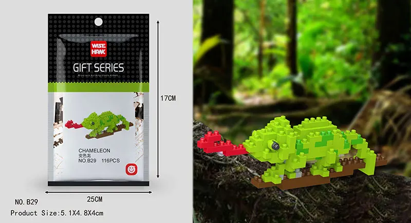 Wisehawk 다이아몬드 미니 빌딩 블록 동물 완구 가방 카멜레온 개 고양이 버드 시리즈 어린이 A1-B29