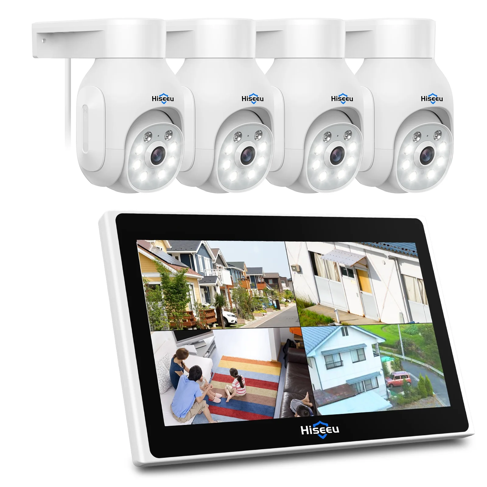 Hiseeu 무선 보안 카메라 키트, 야외 방수 IP 카메라 감시 CCTV 시스템 세트, 10.1 인치 모니터 NVR, 8CH, 3MP