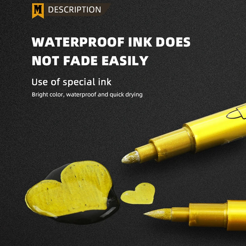 금속 마커 펜 세트, 골드 실버 화이트 색상, 브러시 펜, 중간 포인트 마커, 금속 바위 그림, 검은 종이 카드 만들기