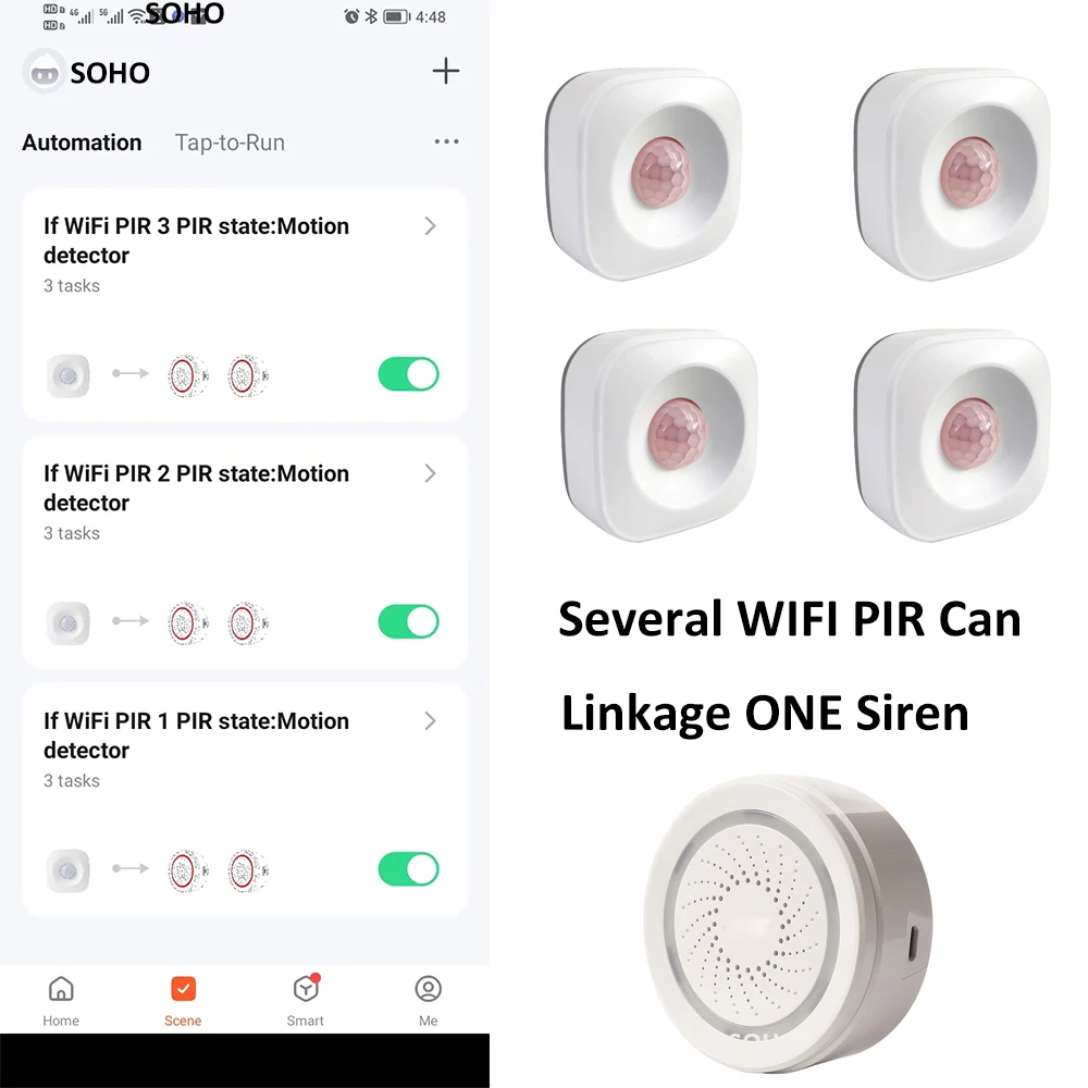 Tuya WIFI PIR 모션센서 モーションセンサー検出器の動きWIFIセンサーSmartLifeAPPワイヤレスホームセキュリティシステムはAlexaシナリオセットで動作します