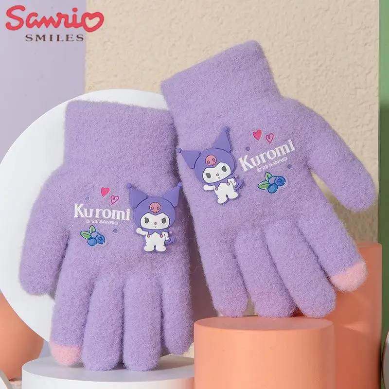 2023 산리오 장갑 어린이 만화 마이멜로디 포차코 쿠로미 겨울 소년 봉제 두꺼운 따뜻한 장갑 여아 다섯 손가락 장갑