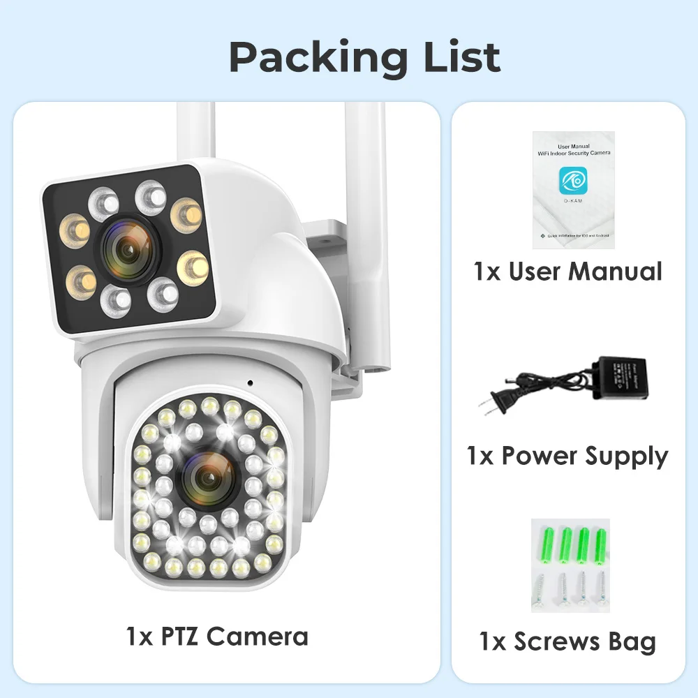 HD PTZ 와이파이 듀얼 렌즈 스크린 카메라, 자동 추적, 홈 보안 보호, 동작 감지, 야외 IP CCTV, Survalanc 캠, 4K, 8MP