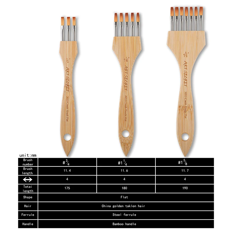 ArtSecret 멀티 투스 빗 수채화 아크릴 페인트 브러시, #2033 한국 수입, 나일론 울 나무 손잡이 아트 문구, 신제품