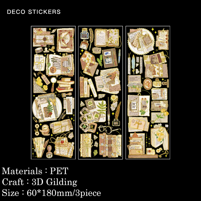Journamm 금도금 공예 스티커, PET 재료, DIY 컷 콜라주 정크 저널 식물 꽃 장식 스티커 문구, 팩당 3 개