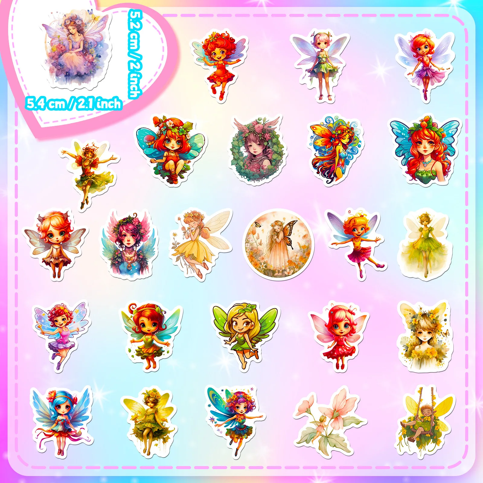 천사 날개 요정 소녀 스티커 팩, 어린이 만화 그래피티 데칼, 스크랩북 수하물 노트북 벽 문구 스티커, 10 개, 50 개