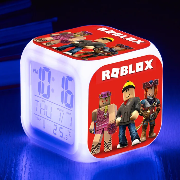 ROBLOX LED 디지털 알람 시계, 패션 전자 시계, 다기능 디지털 알람 온도계, 빛나는 큐브, 7 가지 색상, 어린이
