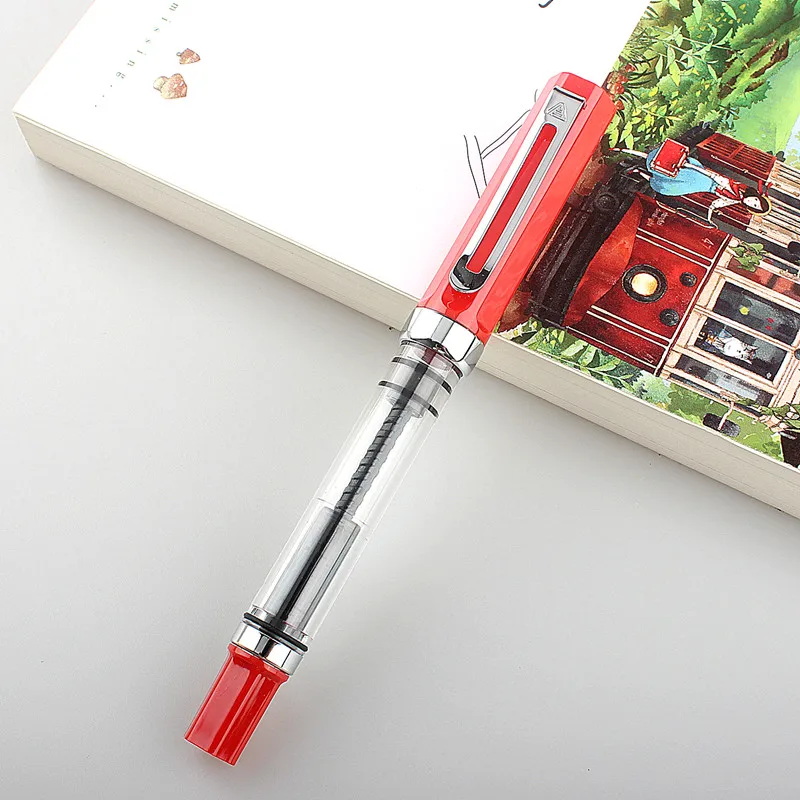 Lanbitou 매트 블랙 투명 만년필, F/EF 펜촉, 플라스틱 피스톤 필러, 쓰기 잉크 펜, 학교 사무용품, 1 피스