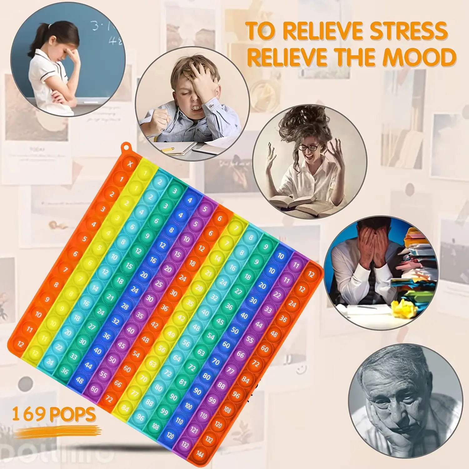 몬테소리 푸시 버블 장난감 어린이용 큰 사이즈 디지털 곱하기 테이블, 24cm, 산술 교육 보조, 학습 완구