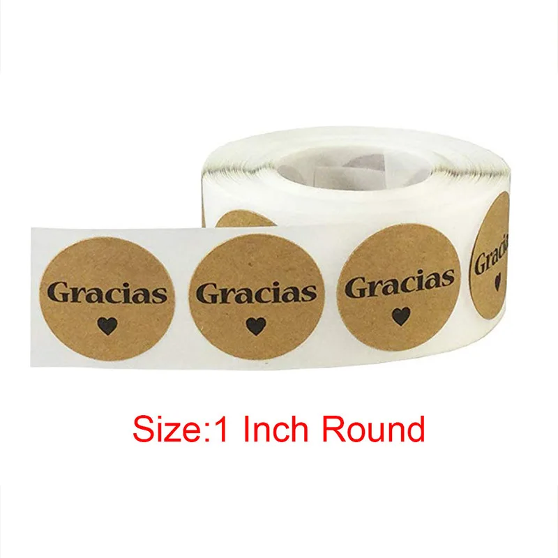 100-500pcs/roll Kraft Gracias 스페인어 감사 스티커 봉투 패키지 인감 1 인치 수제 사랑 스티커 베이킹 장식