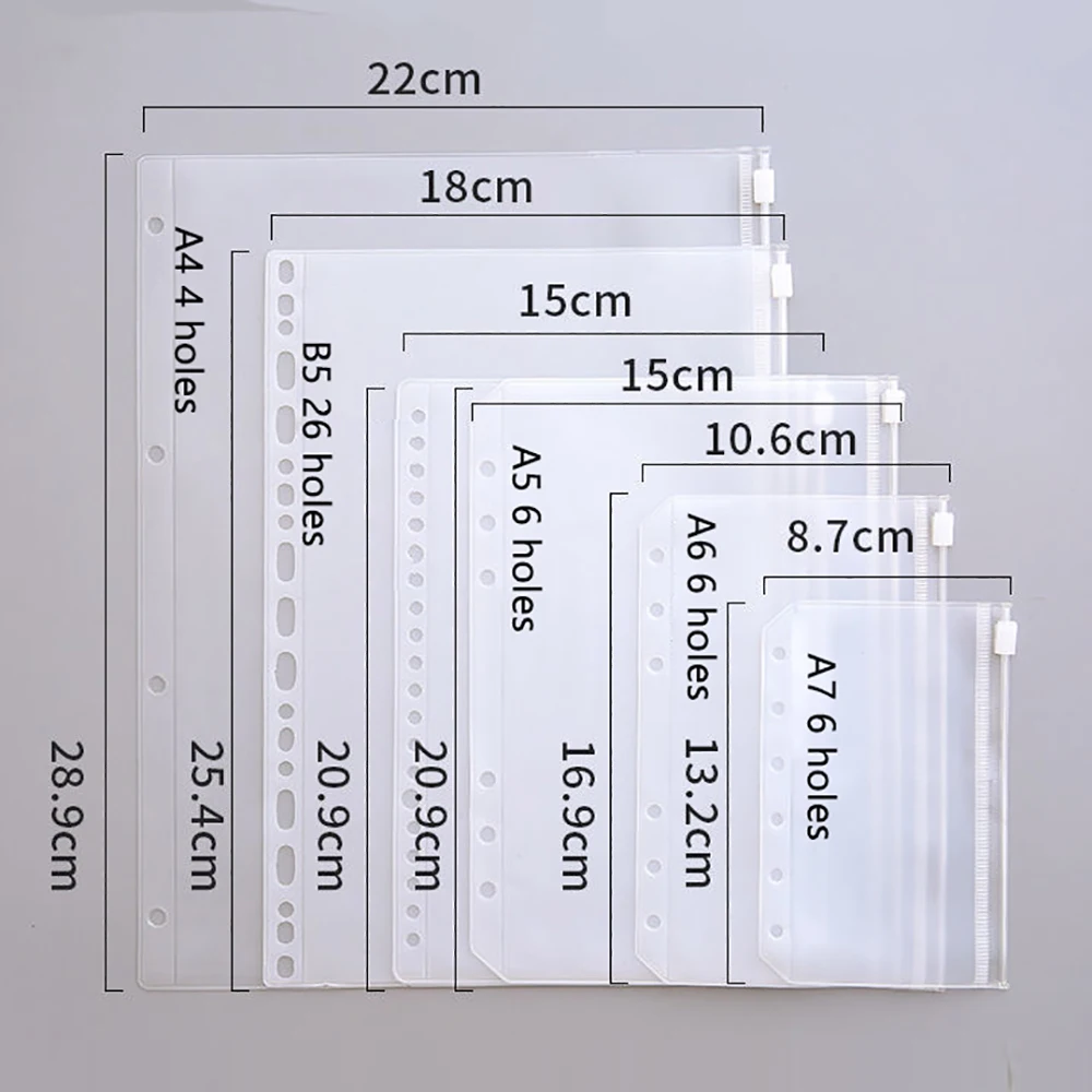 PVC 지퍼 파우치, 루스 리프 파우치, 탄성, 투명 분리 지퍼 백 플래너, 신용 카드 포켓, A5/A6/A7/B5