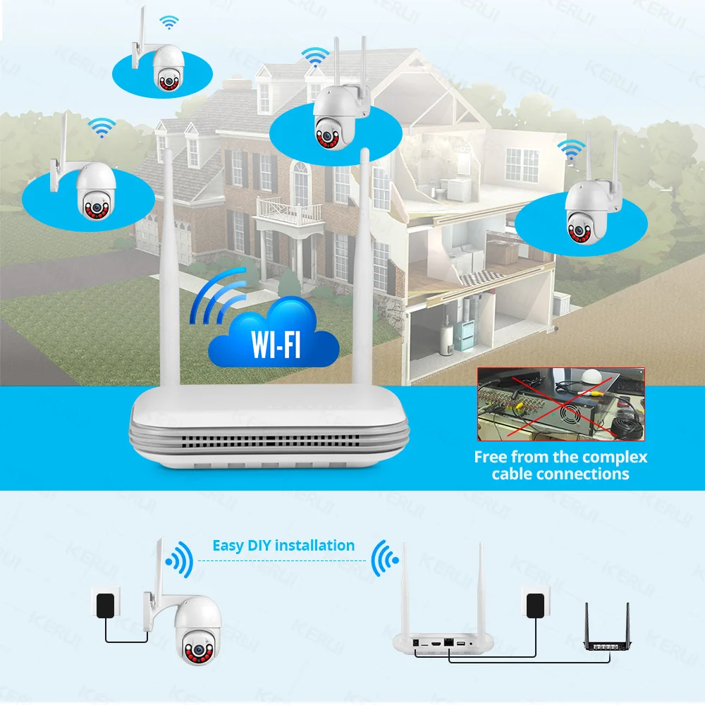 KERUI Full HD 8 채널 무선 NVR 보안 WIFI IP 카메라 시스템 키트, 2K 4MP 6MP, 야외 감시 CCTV 오디오 비디오 레코더