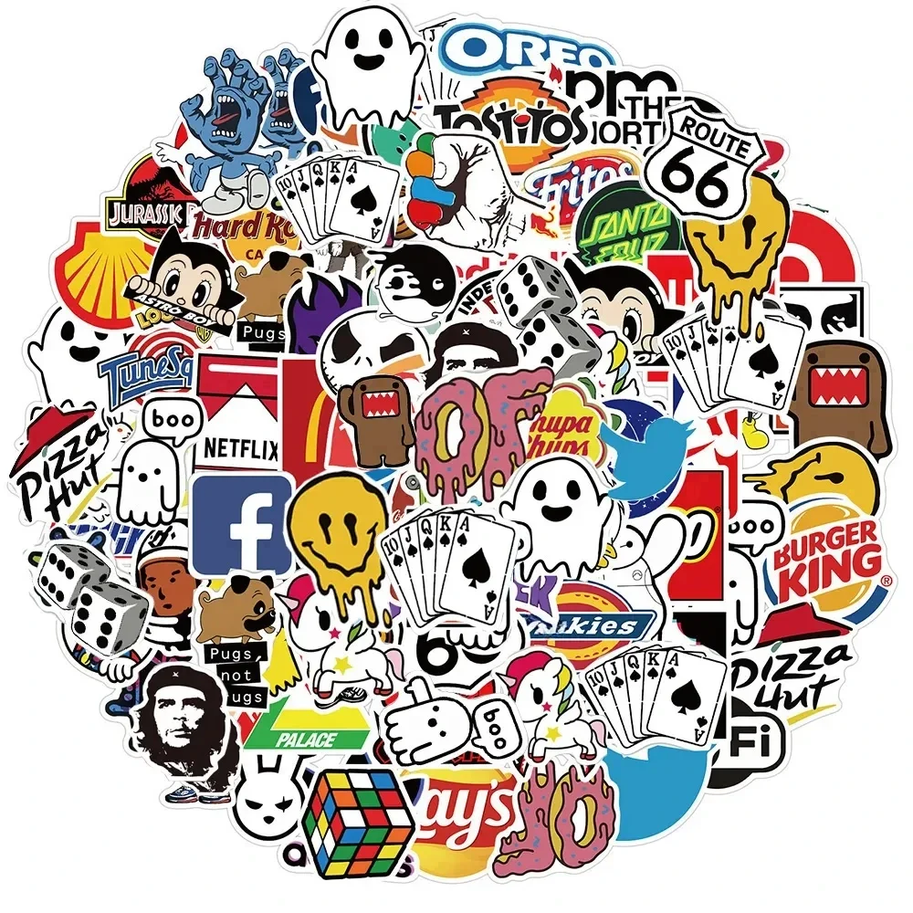 멋진 브랜드 로고 스티커, 미적 오토바이 전화 자동차 스케이트보드 노트북 스티커, 클래식 어린이 장난감 데칼, 패션, 10 개, 25 개, 50 개, 100 개