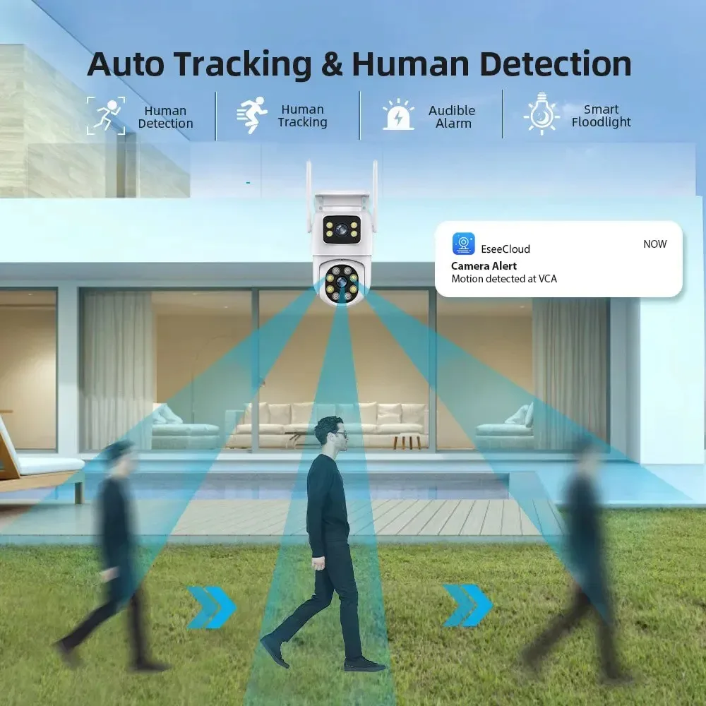PTZ 와이파이 카메라 듀얼 렌즈 자동 추적 Ai 인간 감지 CCTV 비디오, 야외 감시 카메라, 보안 CCTV IP 카메라, 8MP