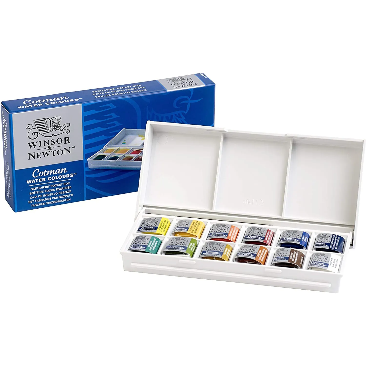 Winsor & Newton Cotman 휴대용 여행용 단색 수채화 페인트, 스케처용 하프 팬 팔레트, 수채화 브러시, Acuarela, 12 색 title=Winsor & Newton Cotman 휴대용 여행용 단색 수채화 페인트, 스케처용 하프 팬 팔레트, 수채화 브러시, Acuarela, 12 색 