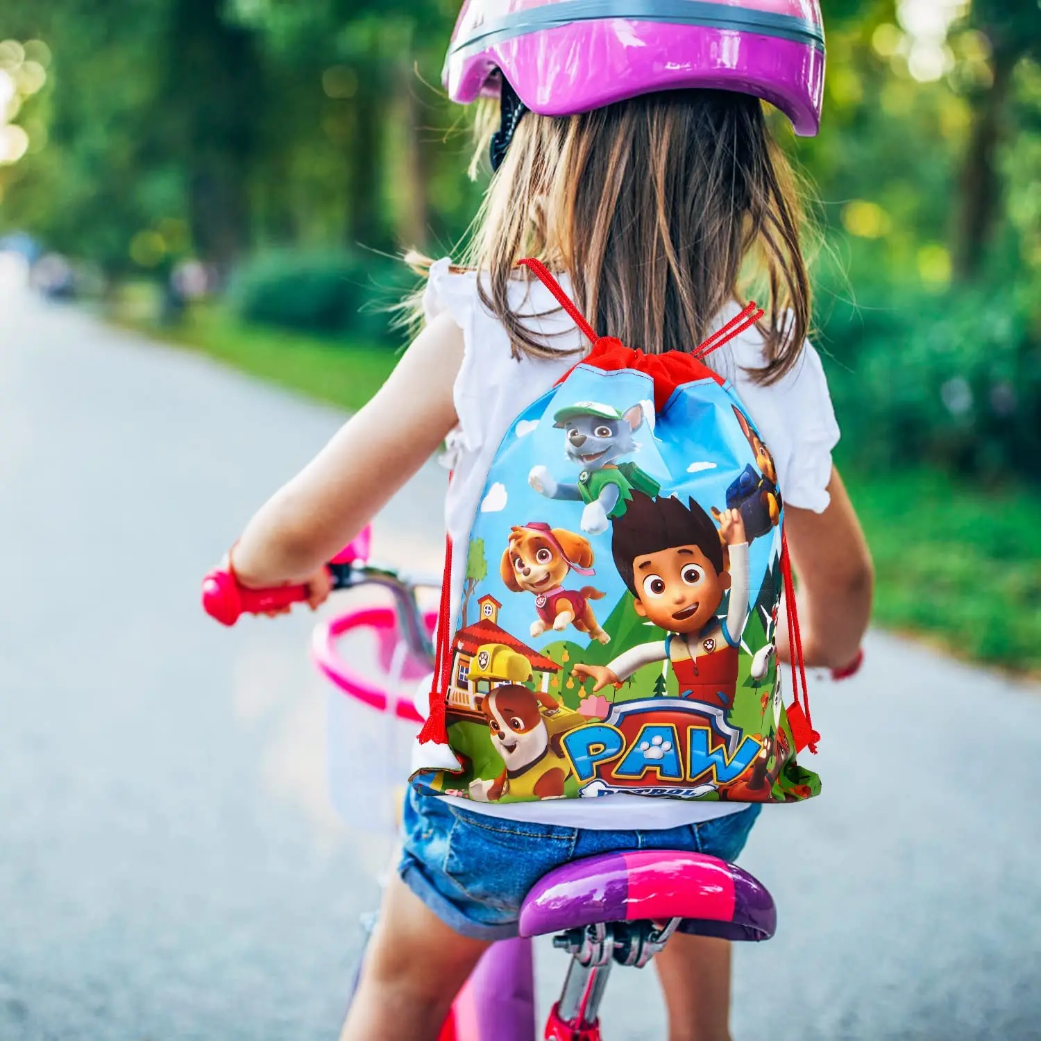 발 순찰견 귀여운 만화 어린이 장난감 드로스트링 백, 유치원 소년 어깨 배낭 순찰 생일 장난감 선물