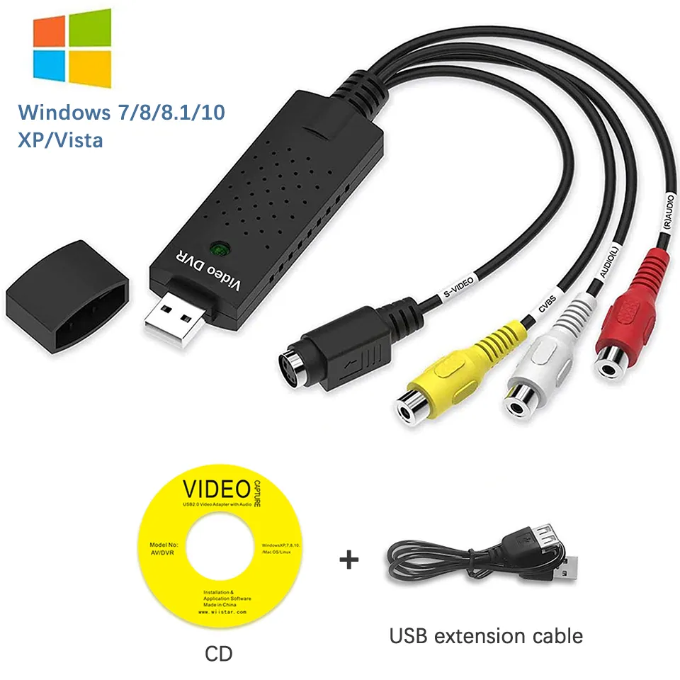 USB 2.0 비디오 쉬운 캡 VHS-디지털 변환기 오디오 캡처 카드 VHS 박스, Win 7/8/10 용 VHS VCR TV-디지털 변환기 title=USB 2.0 비디오 쉬운 캡 VHS-디지털 변환기 오디오 캡처 카드 VHS 박스, Win 7/8/10 용 VHS VCR TV-디지털 변환기 