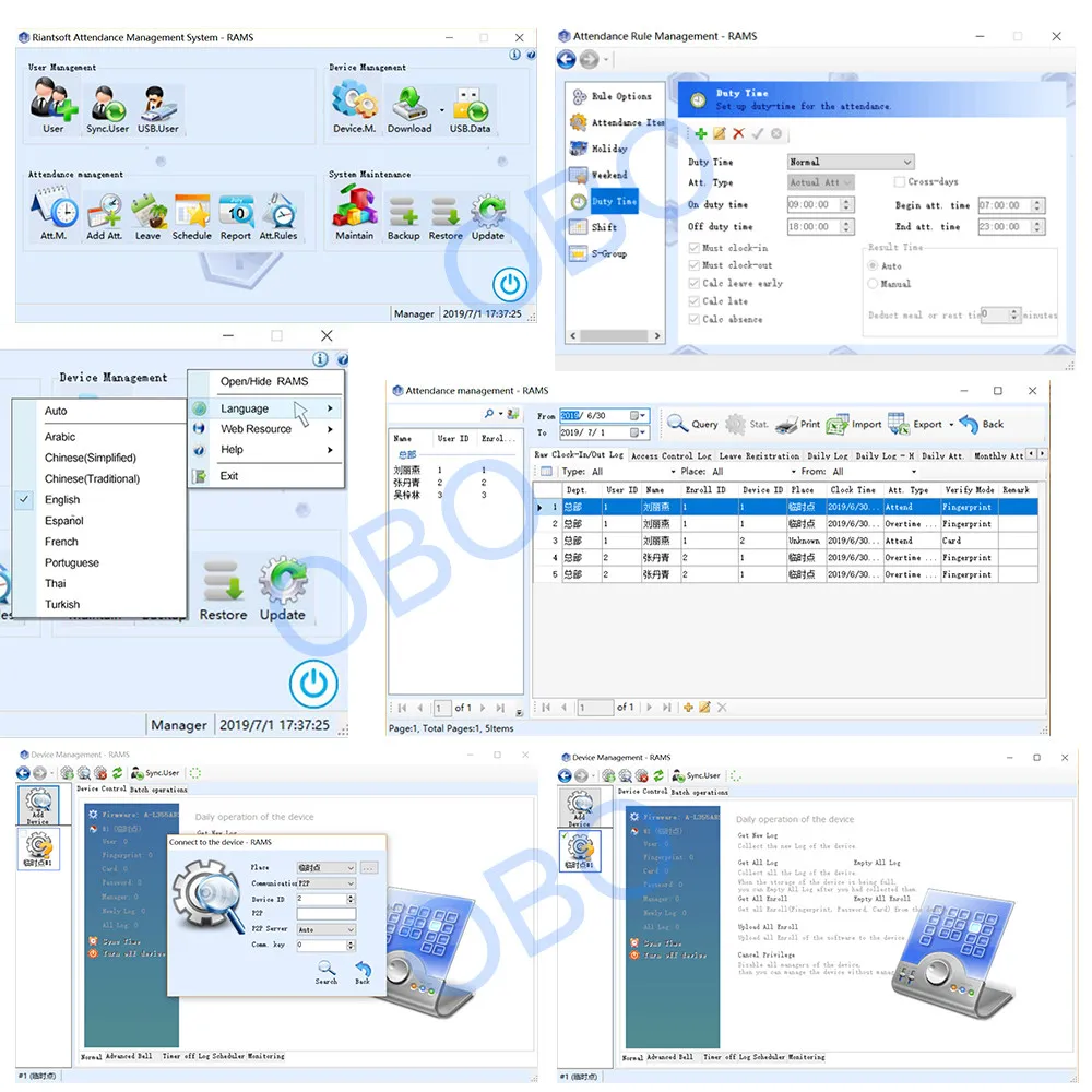 YiToo-2.8 인치 Wifi RFID 생체 인식 지문 시간 출석 tcp/ip USB 사무실 체크 인 Realand 시스템, 시간 시계 없는 소프트웨어