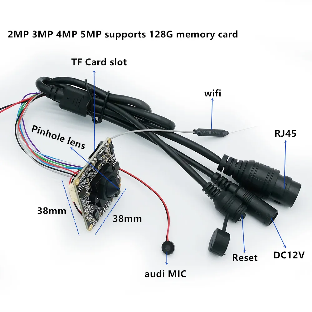 2MP 1080P HD Onvif P2P 크기 38*38mm 오디오 무선 IP 카메라 모듈 미니 와이파이 SD 카드 슬롯 Camhi 홈 보안 카메라 시스템, 오디오 무선 IP 카메라 모듈