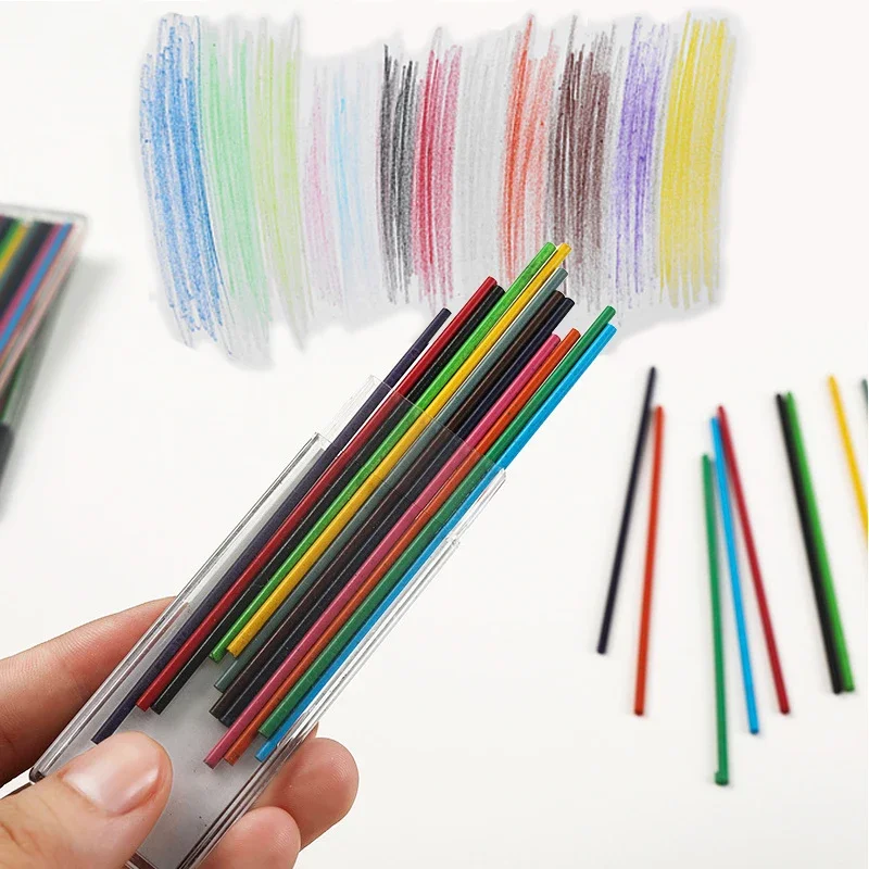 2.0mm 샤프 연필 세트 2B 자동 학생 연필 컬러/블랙 리드 리필 아트 스케치 학용품 카와이 문구
