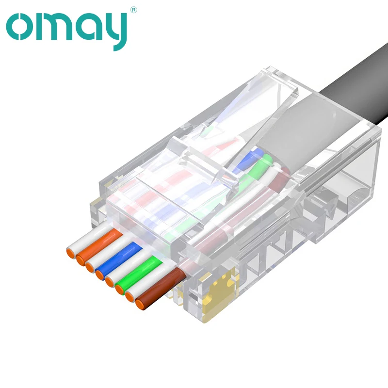 OMAY CAT6 CAT7 CAT5E RJ45 커넥터, 모듈식 플러그 네트워크 UTP 통과, 이더넷 케이블용 8P8C 크림프 엔드, 3/50μ