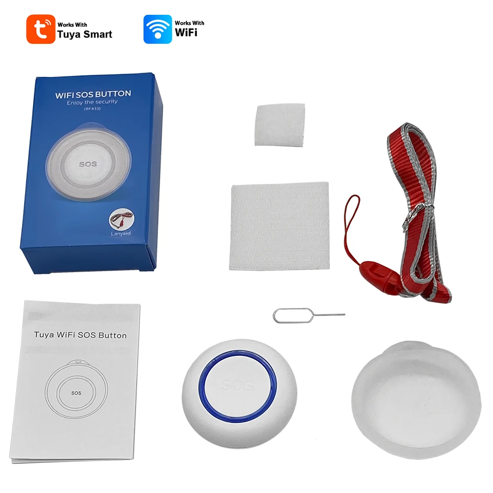 투야 와이파이 SOS 알람 버튼 배터리 충전식, 노인 비상 공황 버튼, 노인 개인 호신 스마트 라이프 앱 푸시