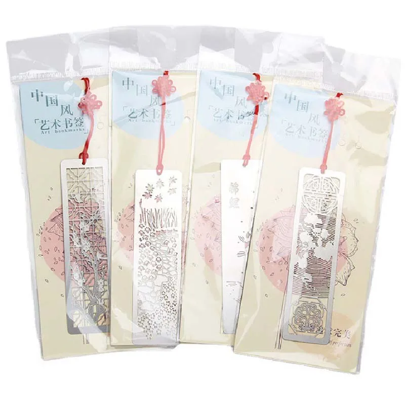 중국 스타일 북마크 크리 에이 티브 금속 중공 금속 책 마크 Tasse 빨간 매듭과 어린이 학생 선물 용품 학교 용품