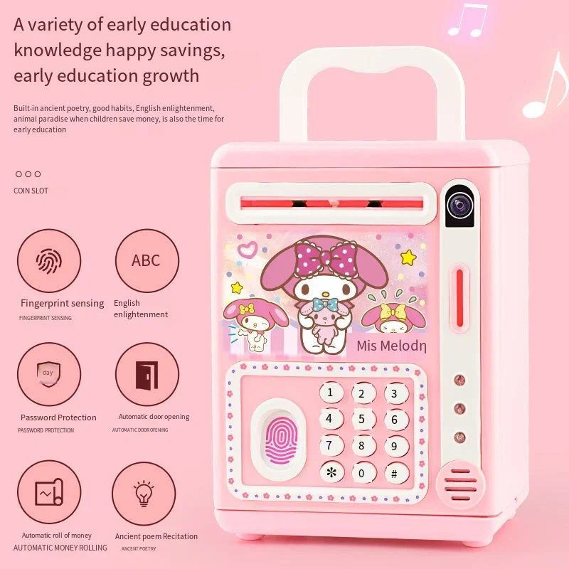 피카츄 산리오 시나모롤 쿠로미 돼지 저금통 어린이 암호 상자, 카와이 창의력 얼굴 잠금 해제, 다기능 어린이 장난감 선물