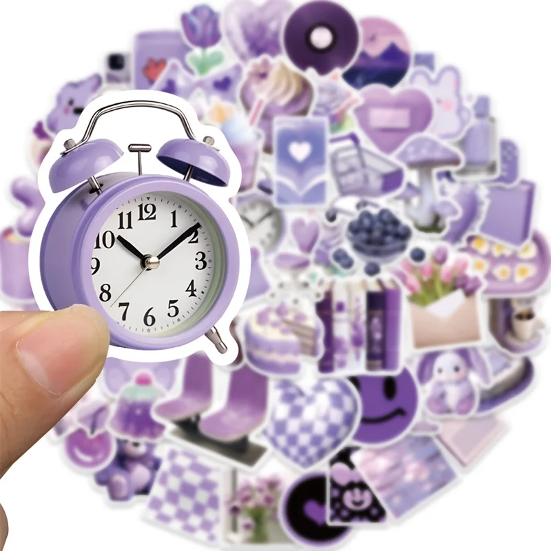 만화 보라색 PVC 스티커, 미적 어린이 한국 장식, 스크랩북 문구, 어린이 학교 용품, 10 개, 30 개, 56 개