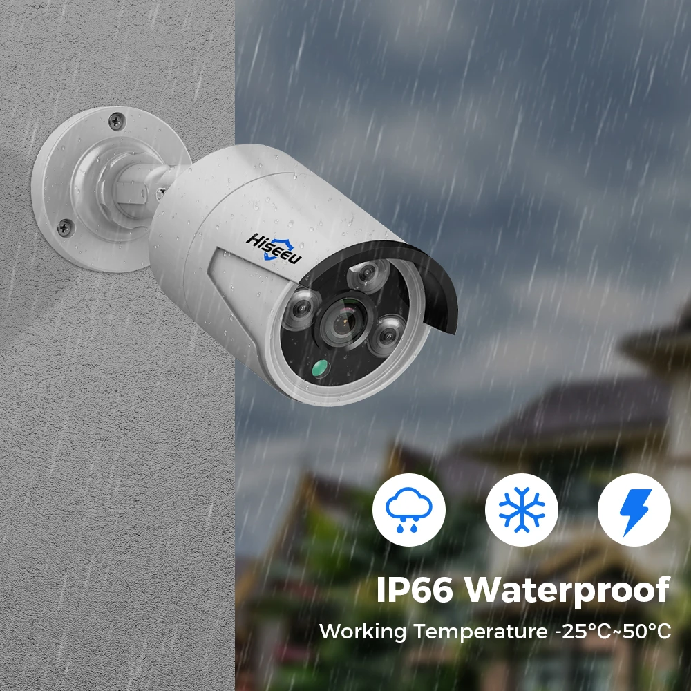 Hiseeu POE IP CCTV 카메라, ONVIF 오디오 방수, 야외 방수, H.265 비디오 감시 보안 불릿 카메라, 4MP, 5MP