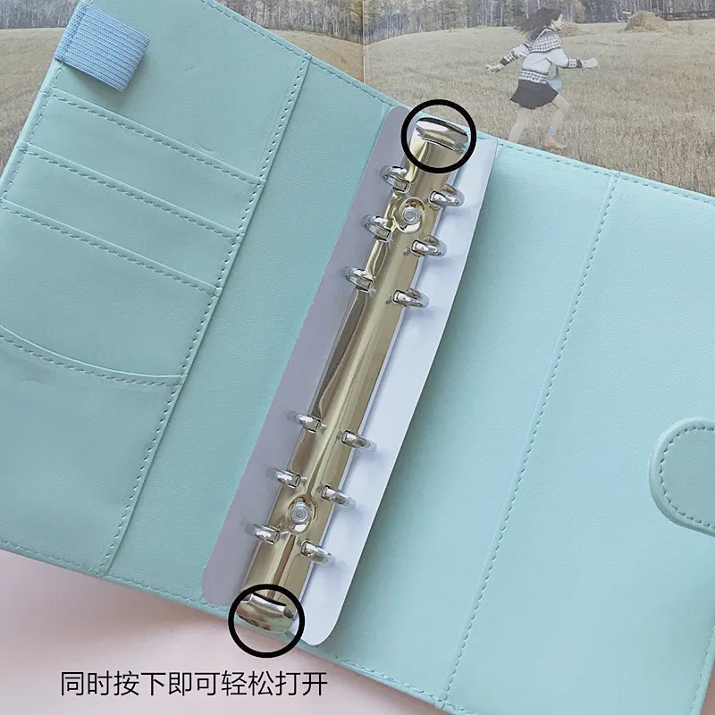 창의적이고 귀여운 투명 6 링, 다채로운 루즈 리프 핸드북, 학생 노트북 링 바인더, 귀여운 학교 용품, A5, A6