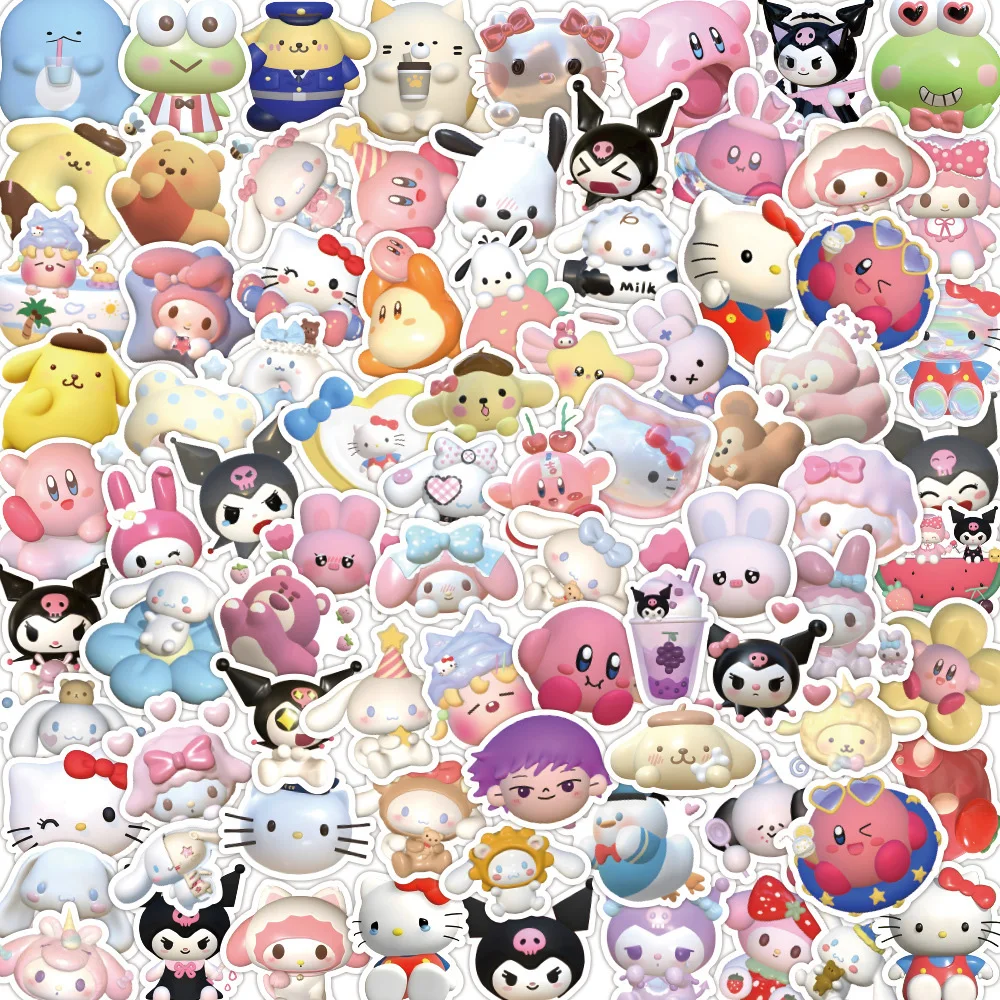 50/100pcs Kawaii 만화 Sanrio 스티커 미적 헬로 키티 내 멜로디 Kuromi 데칼 장식 귀여운 스티커 소녀