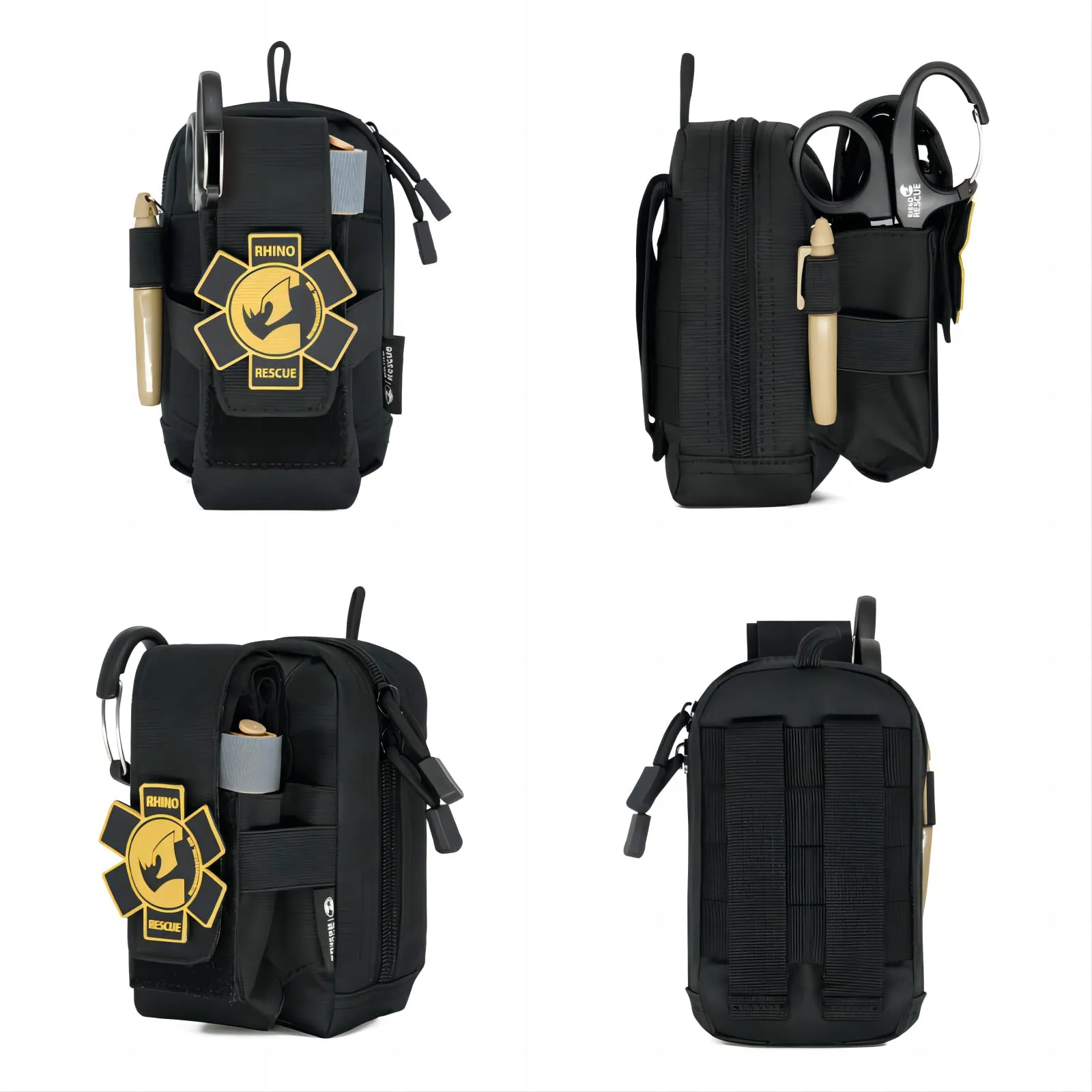 RHINO RESCUE EDC IFAK 생존 외상 키트, Molle 전술 파우치, 금속 지혈대, 붕대, 군용 가슴 도장