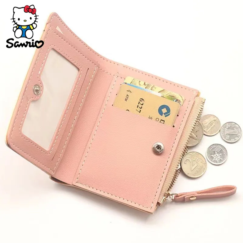 산리오 만화 쿠로미 시나몬 PU 지갑, 카드홀더 접이식 지퍼 컴팩트 지갑, 여성 생일 선물, 도매