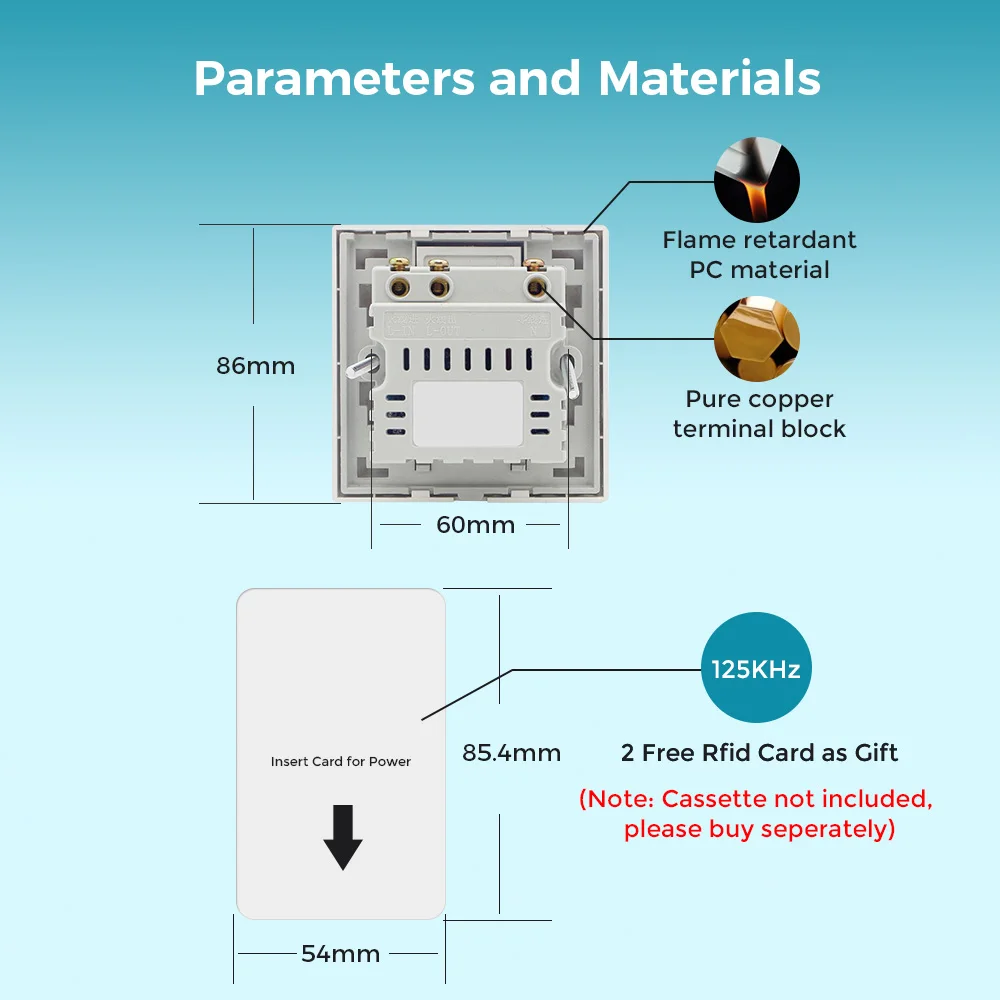 Hidead 호텔 방 전자 유도 스위치용 벽 접근 제어, 에너지 절약, TK4100, T5577, EM4305 와 같은 125KHz ID 카드