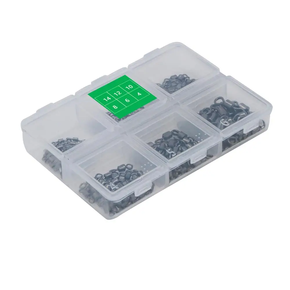 회전 솔리드 커넥터 볼 베어링 스냅 낚시 회전 롤링 스테인레스 스틸 비드 물고기 태클 박스, 6 크기 150 피스/1 박스