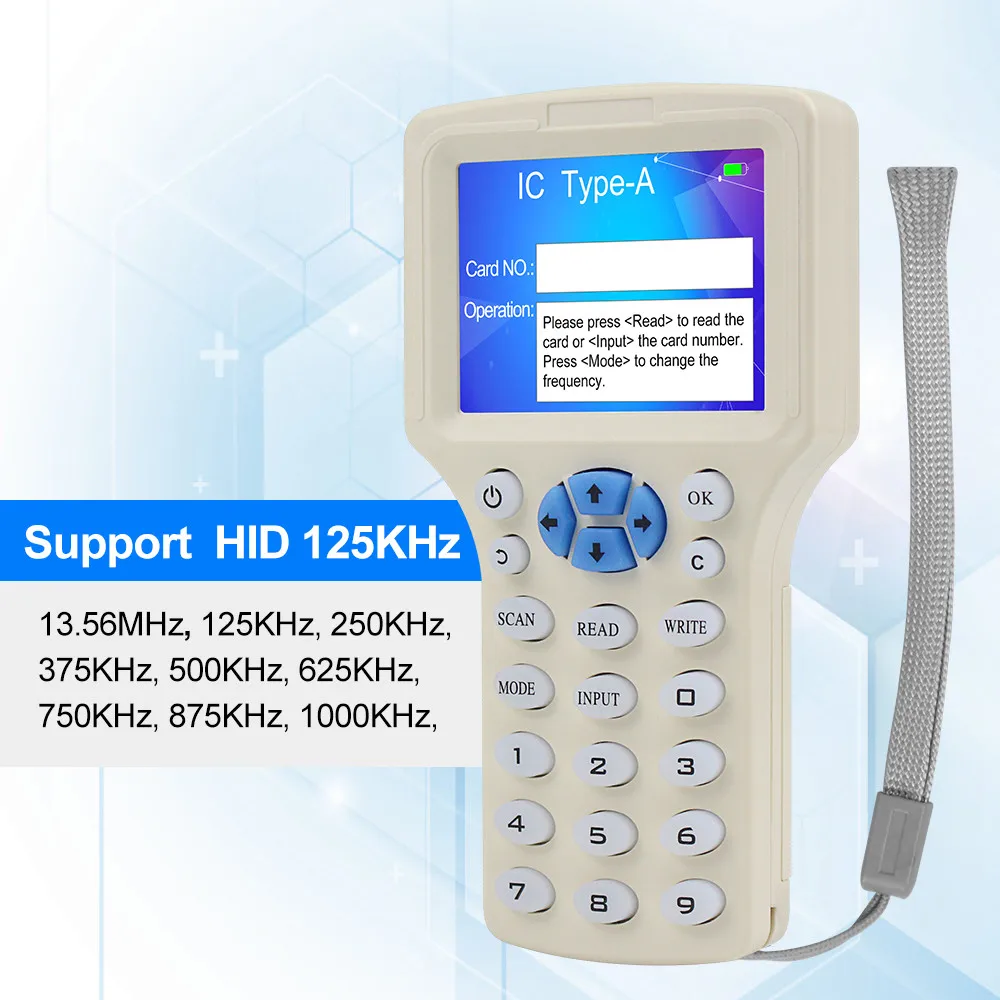 10 영어 빈도 RFID 복사기 125KHz 키 fob NFC 리더기 라이터 13.56MHz 암호화된 프로그래머 USB UID 카드, 스마트 보안, 풀 컬러 스크린, 명확한 전시, 다언어, 다양한 유형의 디코딩