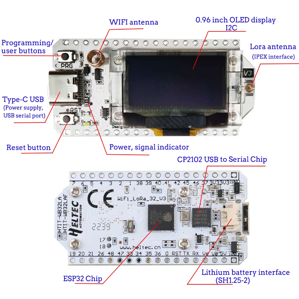 아두이노 IOT 스마트 홈용 개발 보드, LoRa32 V3, 868MHz, 915MHz, SX1262, 0.96 인치 OLED 디스플레이, ESP32 BT + 와이파이 로라 키트, 2 세트