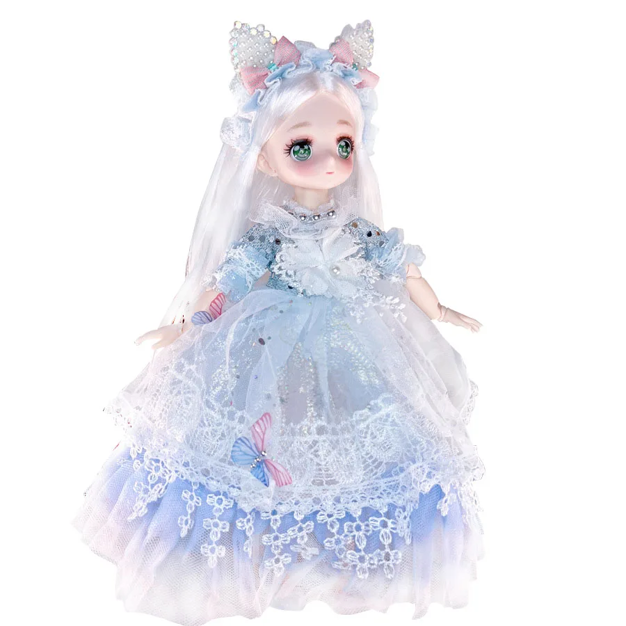 여아용 예쁜 애니메이션 1/6 Bjd 바이트 인형, 6-10 세, 볼 관절 코믹한 얼굴 인형, 30cm, 드레스 옷 포함