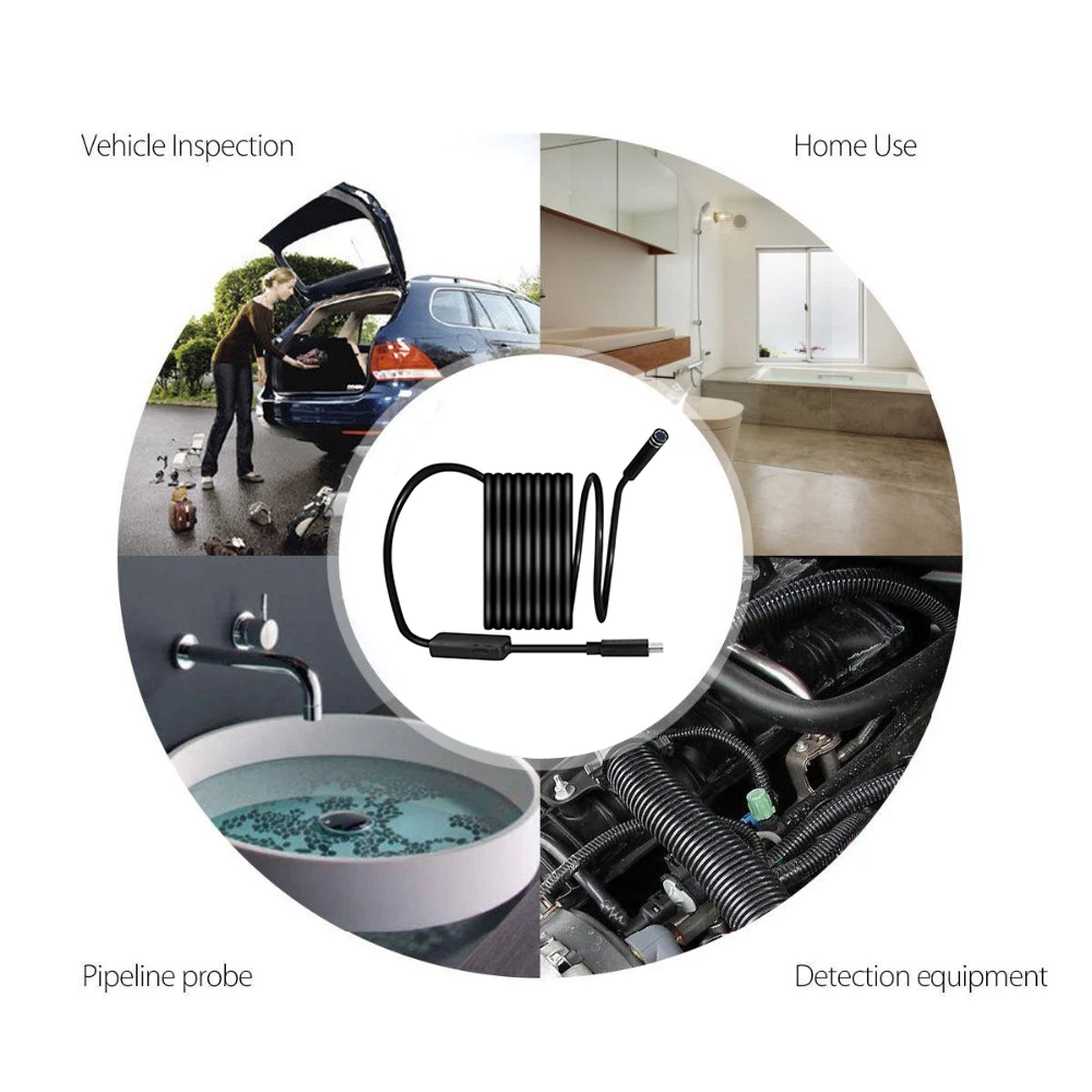 방수 LED 조명 검사 내시경 카메라, 8mm 렌즈, 유연한 와이어 안드로이드 USB 내시경, 1280*720P