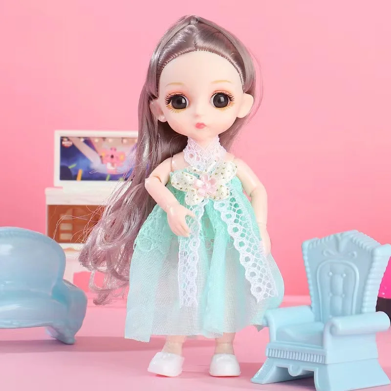 소녀용 움직이는 관절 미니 인형, 아름다운 3D 인형, 원피스 1/12 패션 인형, 17cm 소녀 선물