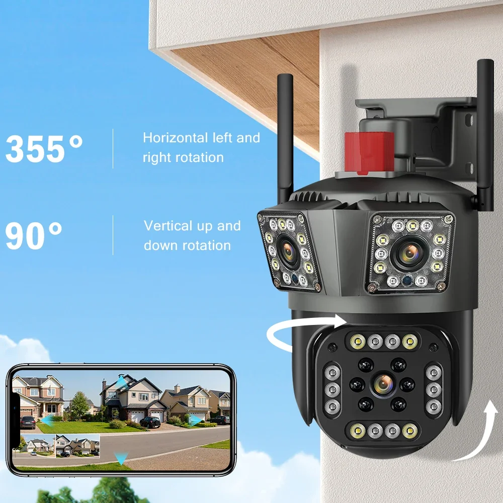 Legendsafe 야외용 와이파이 IP 카메라, 12MP HD, 6K, 자동 추적, PTZ, 3 렌즈, 3 화면, 방수, 와이파이, 보안 비디오 카메라