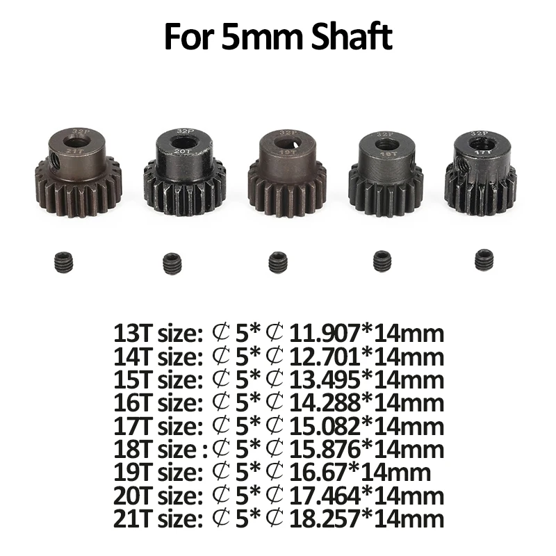 Surpass Hobby 32P 메탈 피니언 모터 기어, M0.8 32DP, 5mm, 3.175mm 샤프트, 1/8 1/10 1/12 1/14 RC 자동차, Wltoys Traxxas Tamiya HSP