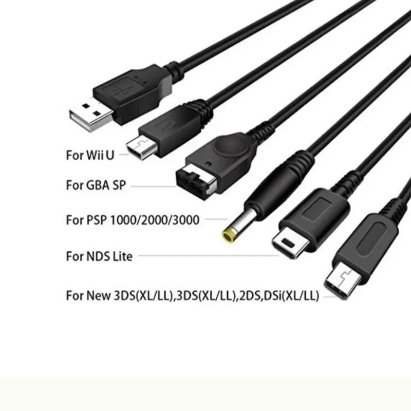 USB 게임 충전기 코드 와이어, 닌텐도 3DS XL NDS 라이트, NDSI LL Wii U GBA PSP용, 1.2M 케이블 고속 충전, 5 in 1