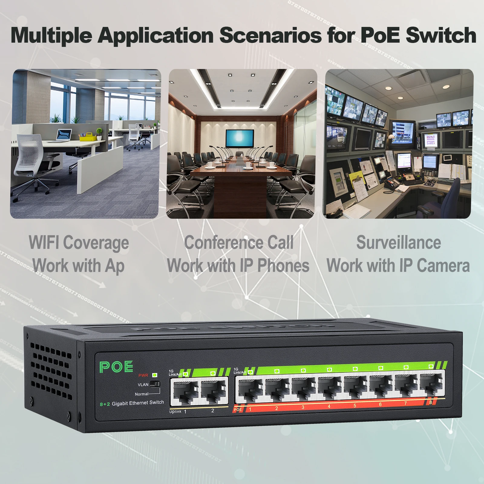 POE 스위치 기가비트 TEROW 링크 카메라용 VLAN 전원 공급 장치 포함, TE204 5/6/8/10 포트 100/1000Mbps POE 고속 이더넷 스위치