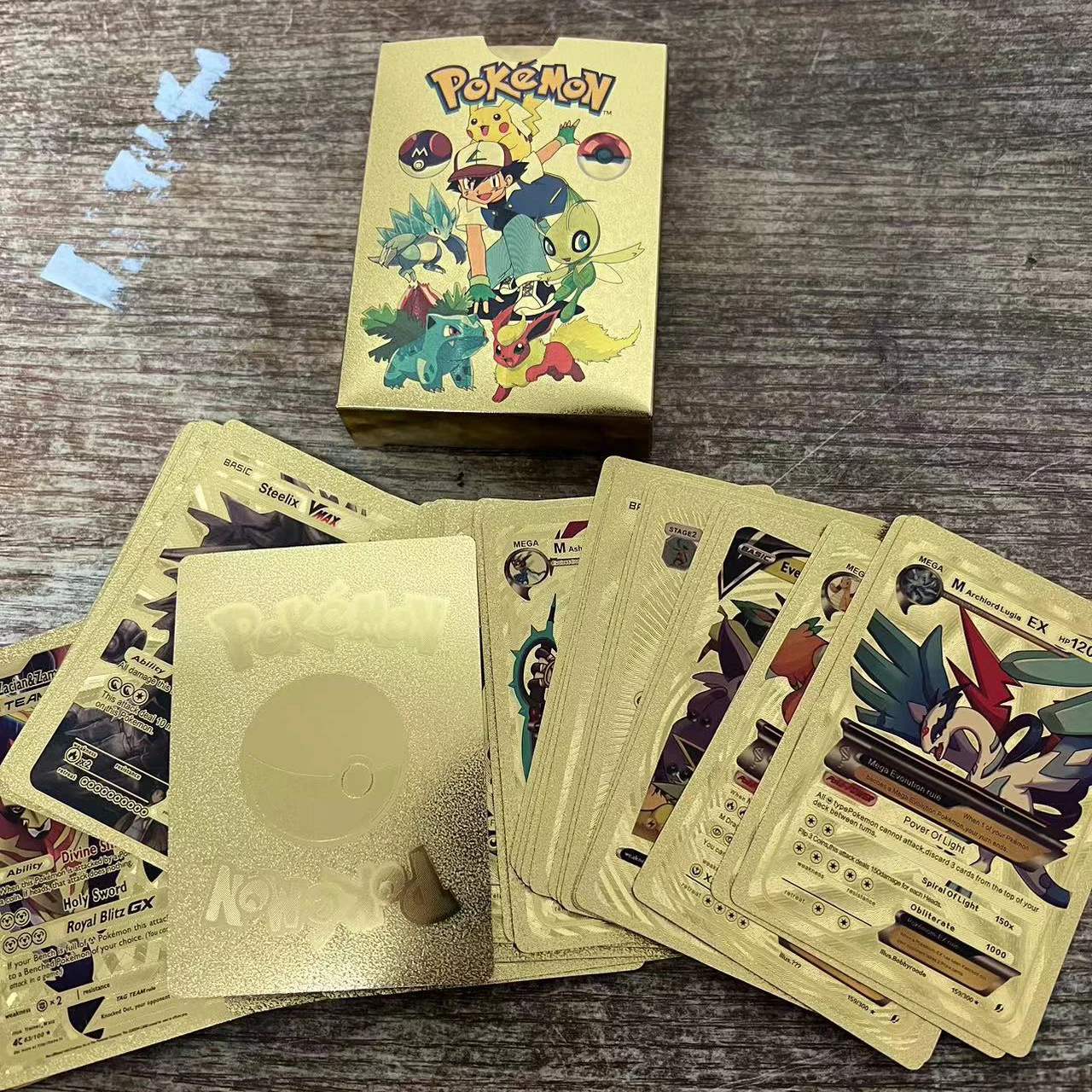 포켓몬 카드 금도금 울트라 레어 컬렉션 카드, 리자몽 골든 Vmax DX GX 금도금 트레이딩 카드, 3D, 55 개