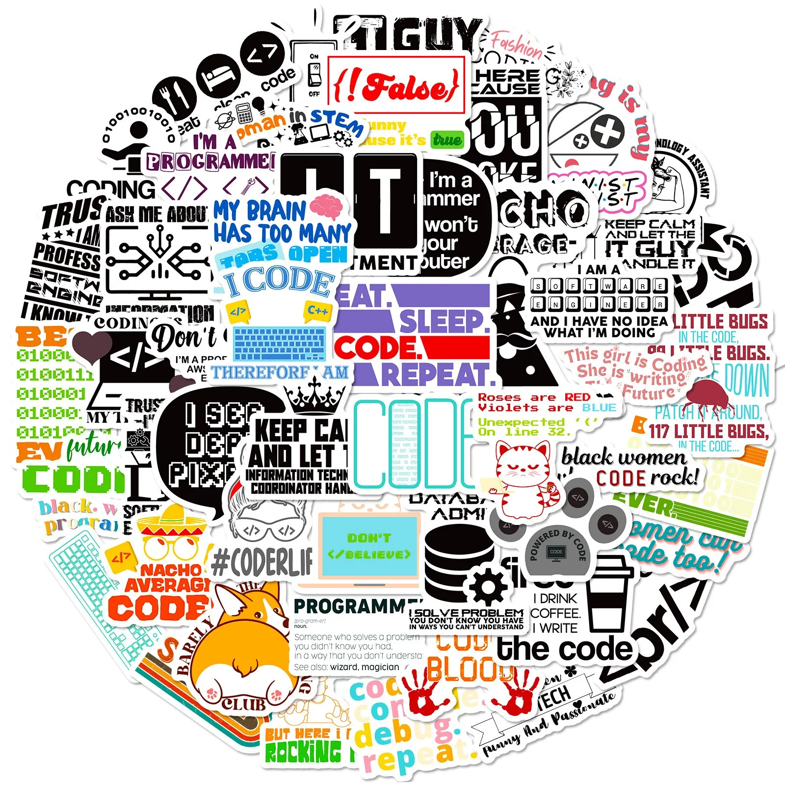 프로그래머 개발 프로그래밍 그래피티 스티커, 노트북 가방, 휴대폰 물컵 장식 스티커, 50 개