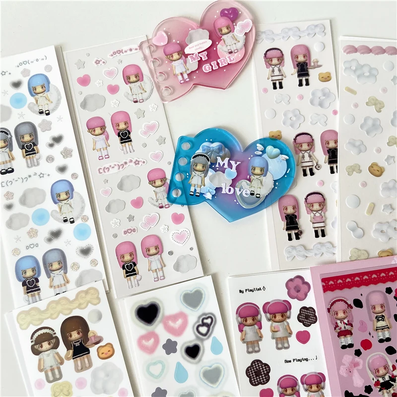 SKYSONIC-보보 코랄 풀 세트 시리즈 장식 스티커 스위트 걸 서브 한국어 DIY 스티커, 저널 정크 아젠다 문구 용품